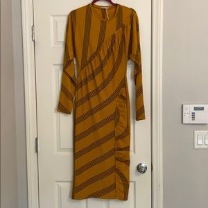 Zara Mustard and Black Striped Midi Dress